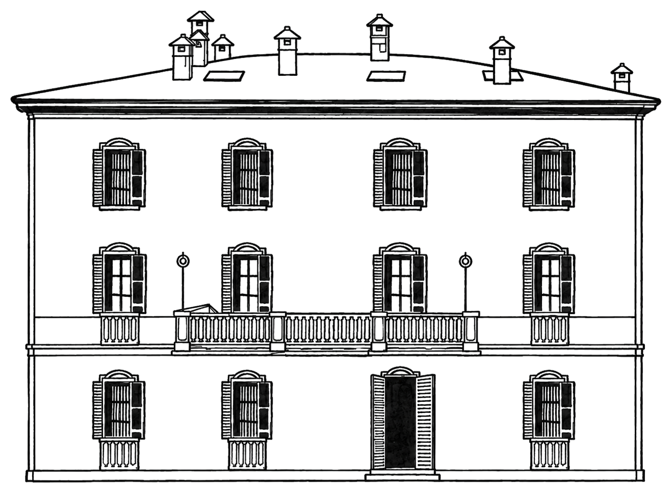 Line drawing of Villa Aura del Lago